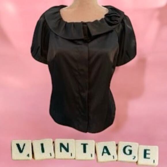 VINTAGE Y2K ECI NEW YORK BLOUSE | WOMENS‎ BLACK SILK FORMAL BLAZER | SIZE 6 - Picture 1 of 10